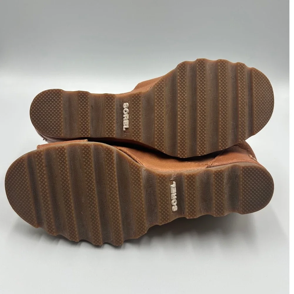 Sorel Joanie Sandal II Tan Leather Wedge Criss Cross Ankle Strap Size 8